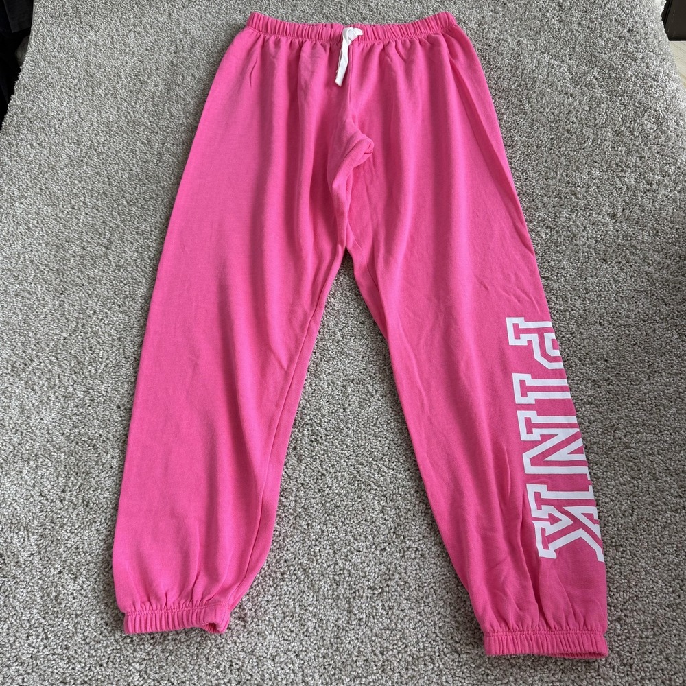 PINK Victoria's Secret Sweatpants Womens Medium Pink Fleece Logo Jogger Lounge